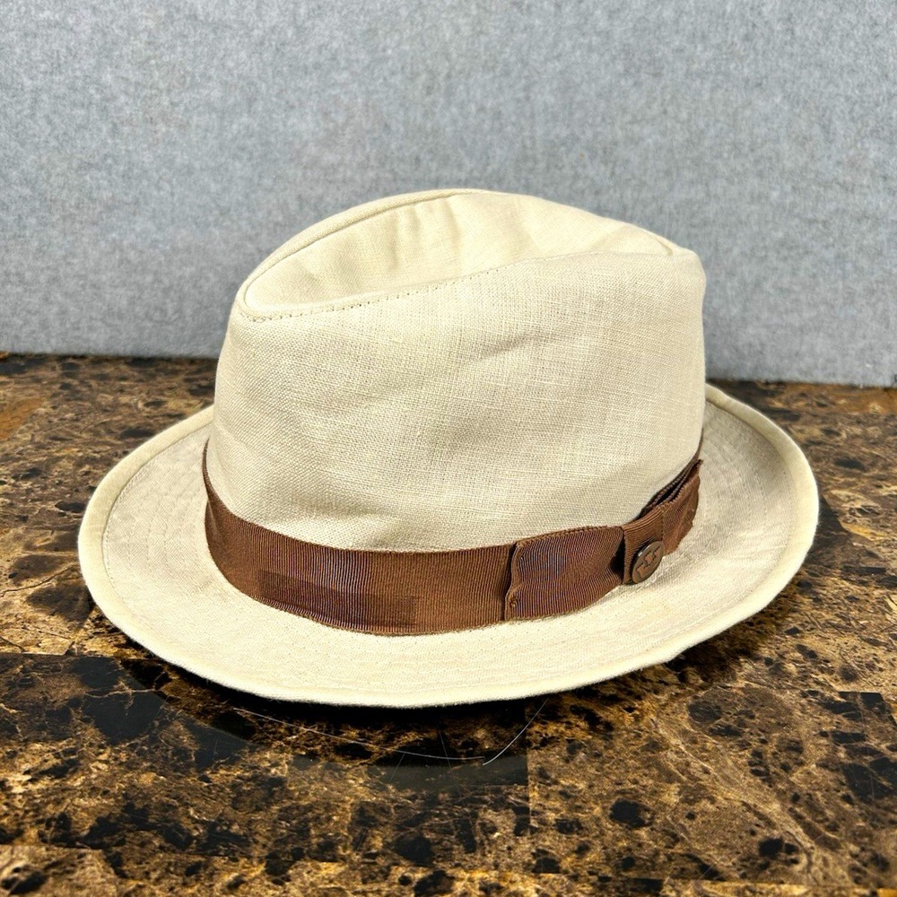 Goorin Bros Men's Linen Fedora Hat Beige Brown Band Solid Size XLARGE